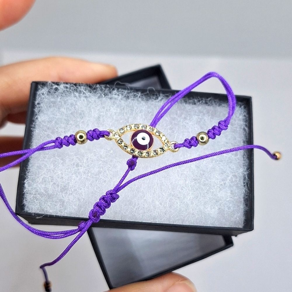 Purple evil eye adjustable bracelet  protection jewelry Mediterranean be…